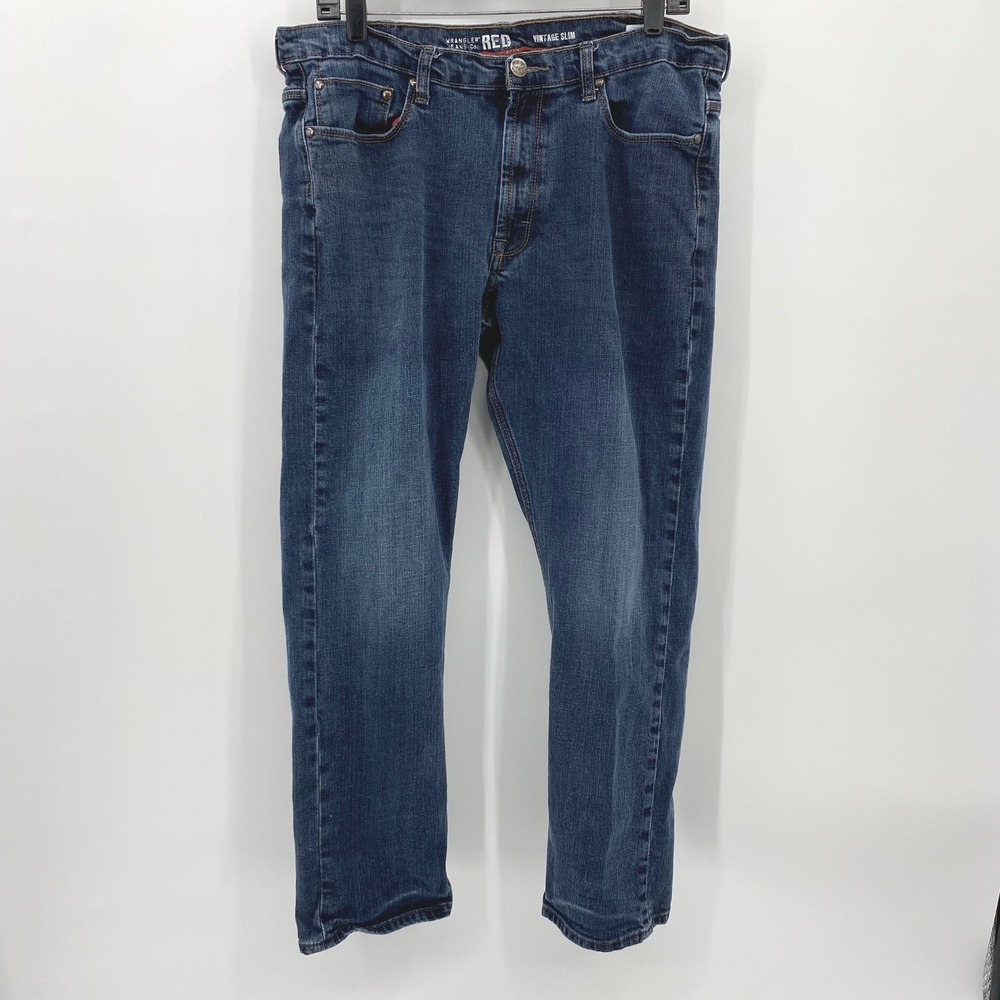 Wrangler 'Red' Jeans Men Vintage Slim Fit Dark Wash Denim Pants 36x30